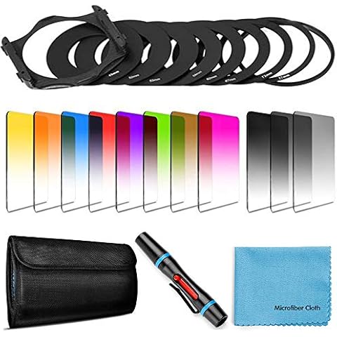 14 PCS Square Filter Kit Graduated ND Filters Color Lens Filter Set for Cokin P Series with Adapter Rings(49-82mm) Filter Holder Lens Cleaning Pen and Other Accessories for DSLR Cameras Cover
