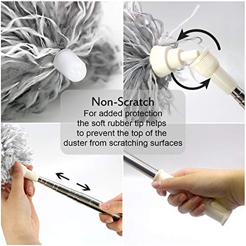 Image of Barebeauty Dusters for Cleaning,Microfiber Gap Dust Cleaner with Extension Pole 30''to100'',Reusable Bendable Long Handle Feather Duster Kit for Cleaning High Ceiling Fan(Grey)