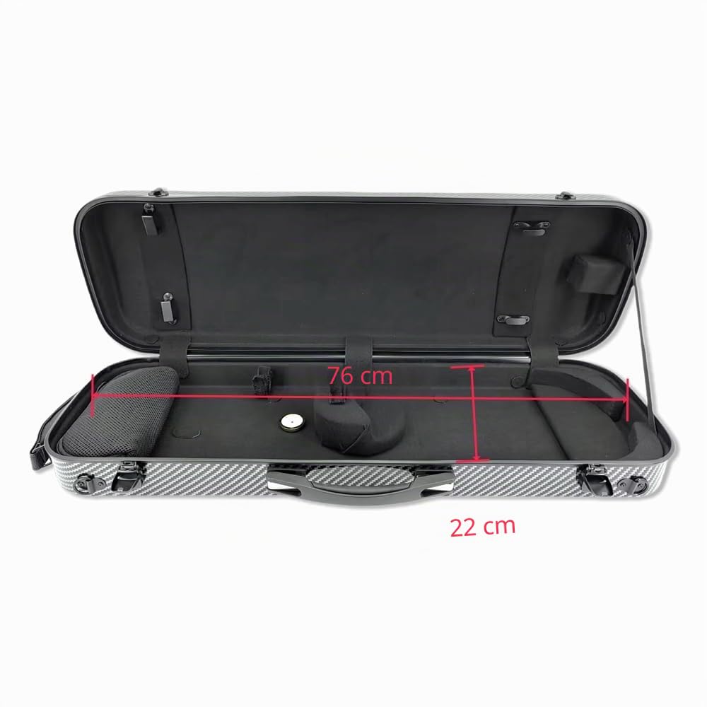 Custodia per violino 4/4 full size in fibra di carbonio oblunga rigida rettangolare custodia per violino morbida imbottitura con spallacci e borsa per spartiti musicali (nero), CASE-1-0