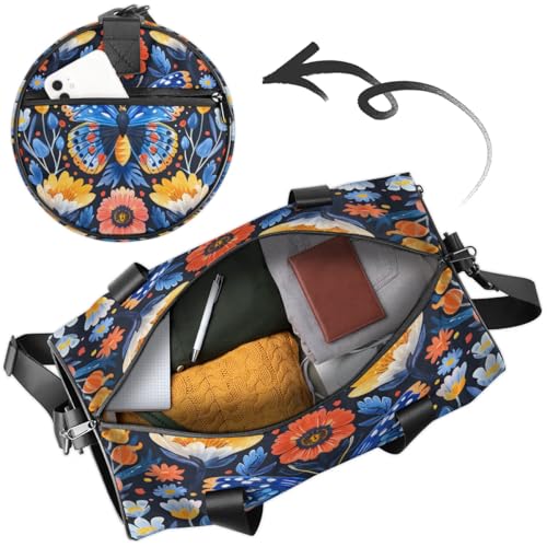Blue Butterfly Flower Travel Gym Bag Waterproof Sport Dance Bag for Women Men Portable Gymnastics Duffel Bags Canvas Tote Carry on Handbag for Workout Overnight Weekender2