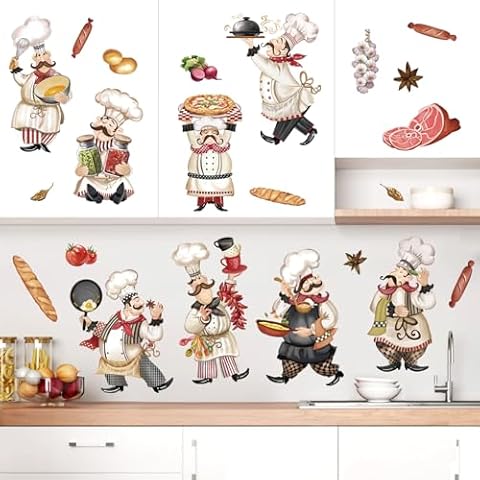 wondever Chef Kitchen Wall Stickers Food Cooking Kitchenware Peel and Stick Wall Art Decals Cover