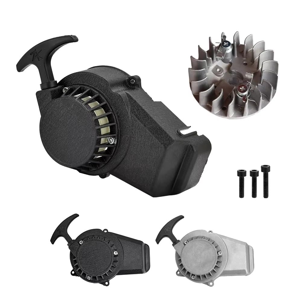 Motor De Arranque Para 47cc 49cc 2 Tiempos Arranque Motor | Arranque Por Cuerda + Volante Negro Para Mini Scooter De Bolsillo Dirt Bike ATV Extractor Arranque Retroceso