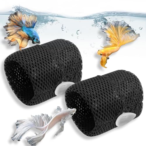 Image of PINVNBY Betta Fish Tunnel 2 Pack Betta Fish Tank Accessories Decoration Betta Tunnel Toys with Suction Cups Black Aquarium Cave for Shrimp Cichlid Guppy