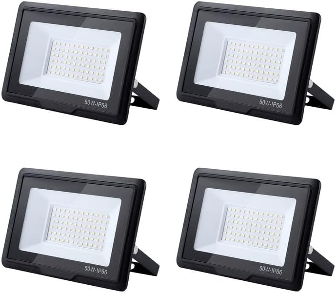 treoir Faretto LED da Esterno 50W, 5000LM Superright Faro Led Esterno, IP66 Impermeabile 3000K Bianco Caldo Faretti Led Esterno per Giardino, Garage, Cortile, Terrazza(4pcs)