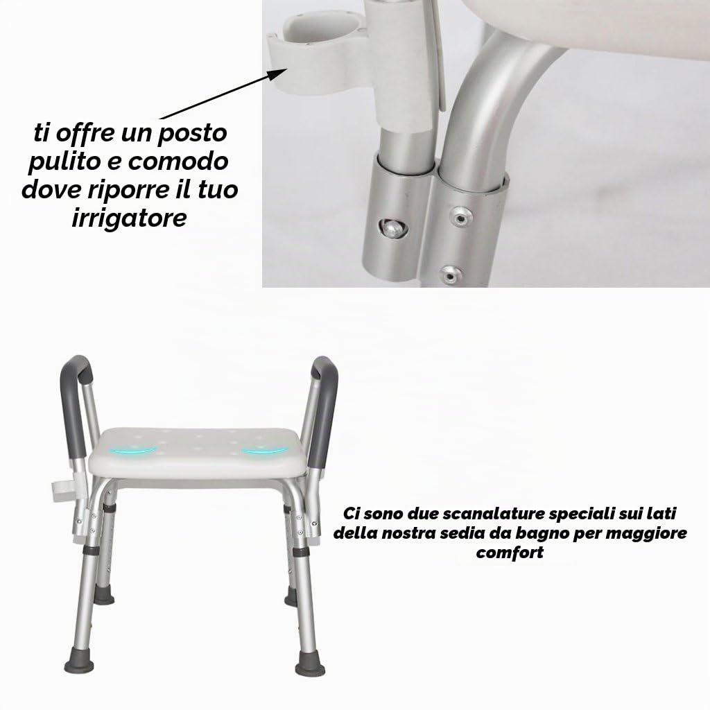 Sedia per Doccia in Acciaio Inox Sgabello per Anziani/disabili Sedia Antiscivolo per Doccia con Maniglia 6 Altezza Panca per Vasca Sgabello per seggiolino Bianco Max. 136kg