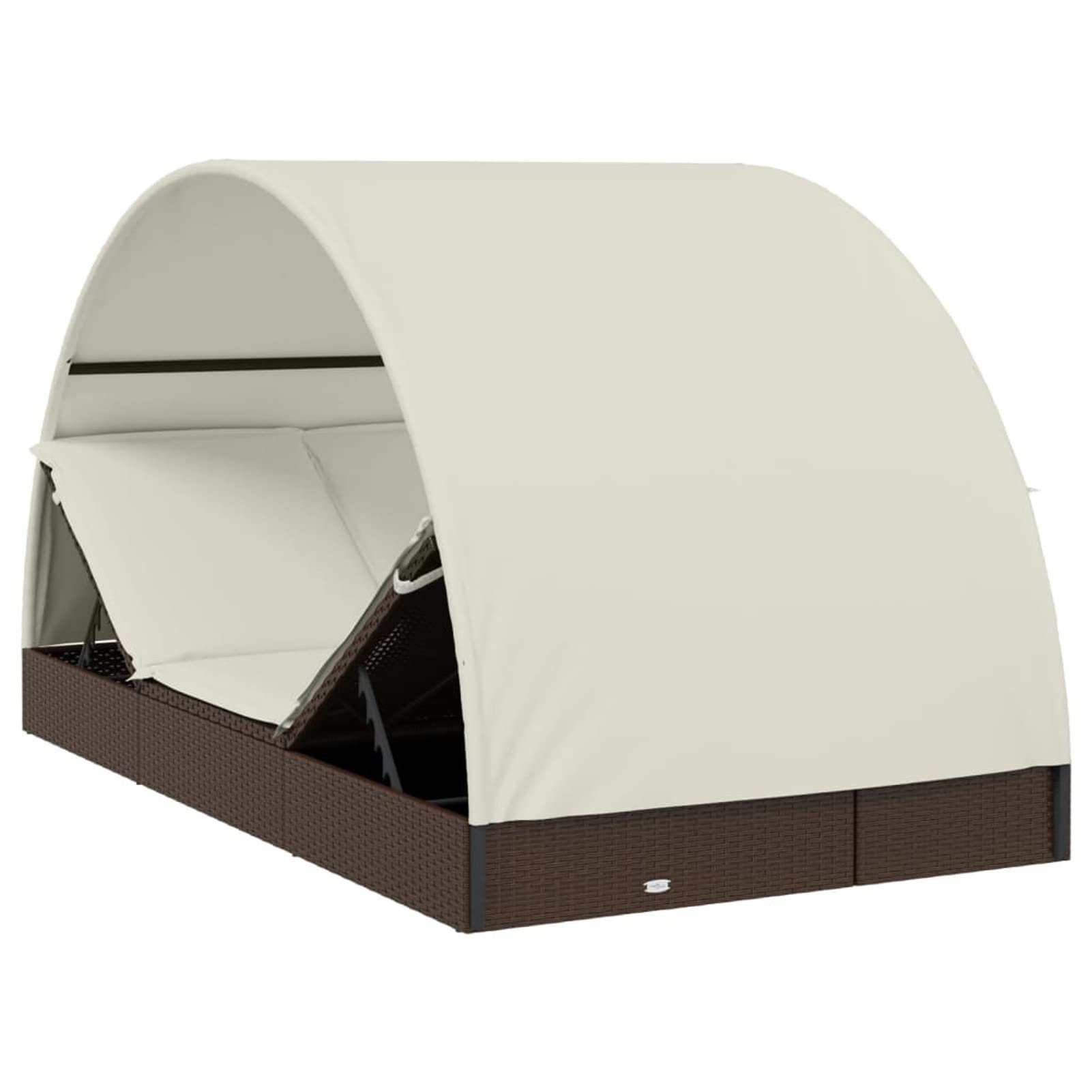 Rantry Casa Lettino Doppio Tetto Rotondo Marrone 211x112x140 cm Polyrattan, Lettini Prendisole, Divano Letto Mobili, Lettini da Giardino, Lettino da Piscina, Lettino Prendisole da Giardino Decor