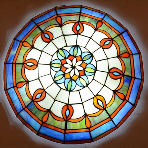Plafonnier Tiffany vintage de 30cm avec abat-jour rond en verre fait main pour ampoule E27