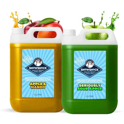 SnowShock Slush Syrup 5L Apple & Mango & Sour Apple 2x Pack | Slushy Concentrate Dilute for Ice Slushie Machine | Refreshing Frozen Drink Mix for Kids Parties, Cafes, Events & Food Vans | Vegan