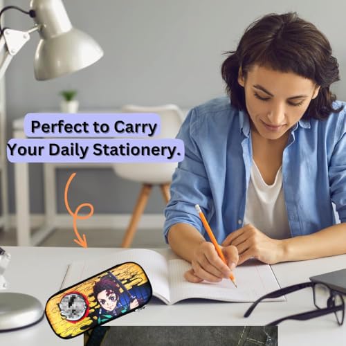 Image of Funfob Polyester Demon Slayer Pencil Box For School College For Pen Pencil Or Other Stationery Products Pencil Pouch Travel Or Cosmetic Case (Tanjiro Yellow)