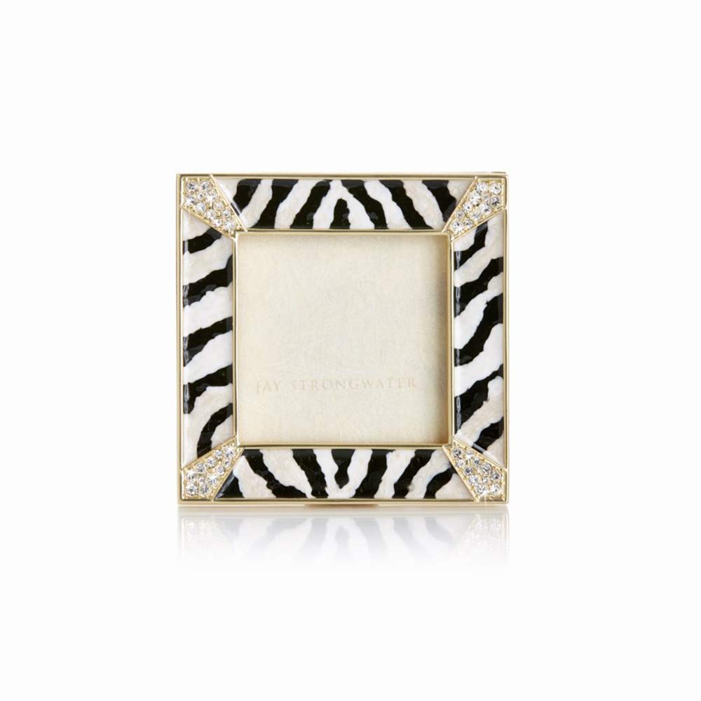 Jay Strongwater Leland Zebra Striped Pave Corner 2" Square Frame