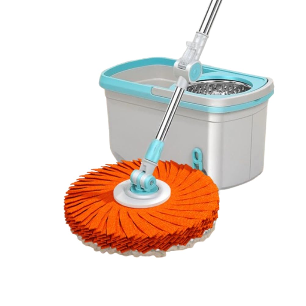 Juego de fregona giratoria y Cubo, Limpiador de Suelos de Microfibra 2 en 1 para Uso en seco y húmedo, escurrido sin Necesidad de Usar Las Manos, Almohadilla autolimpiante, frego