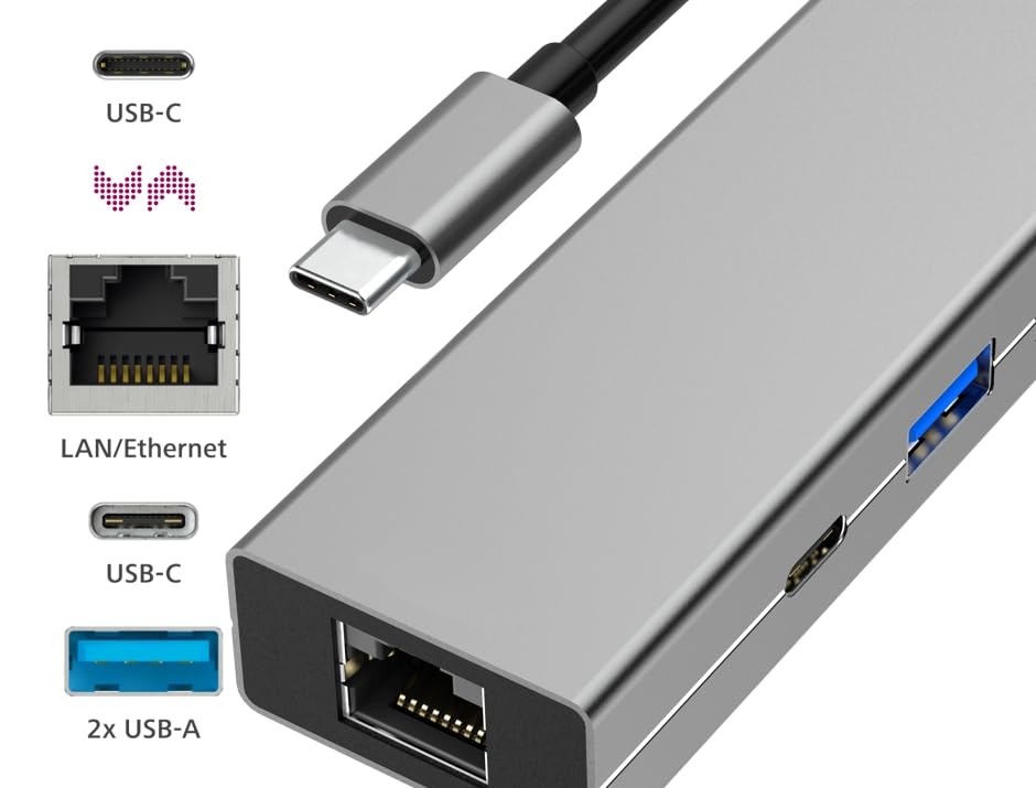 Adaptador multipuertos con Conexión LAN Gigabit Ethernet HUB USB-C 5 Gbits/S 5