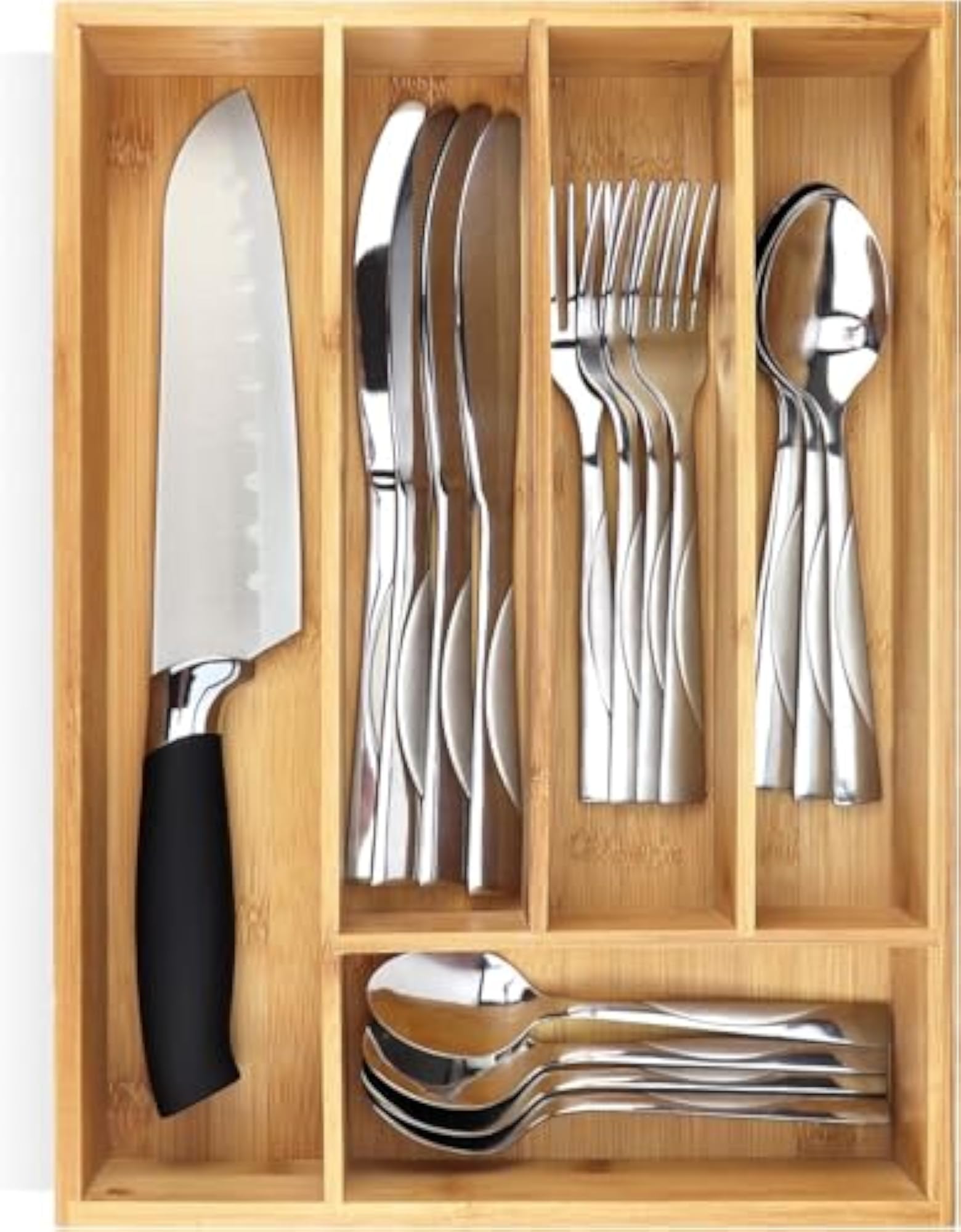 Bamboo Cutlery Tray for Kitchen Drawer, Eco-Friendly Organizer