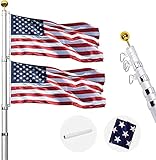 Klvied 25FT Telescoping Flag Pole, Heavy Duty 16 Gauge Aluminum Flagpole Kit Fly 2 Flags, Outdoor...