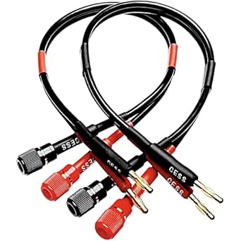 CESS-030-1f Banana Plug to Binding Post &amp; Banana Female Jack Adapter Cable, 12 AWG Tinned Copper Wire, 12-Inch Length, 4mm Binding Post, Banana Extension Cable