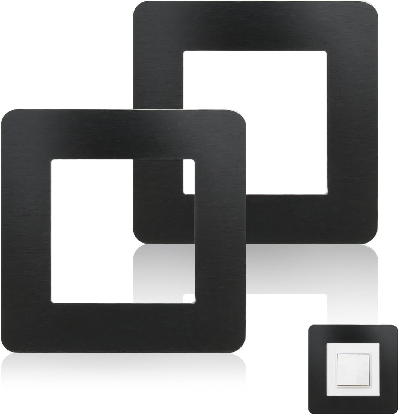 Samyosaien Black Light Switch Surround Cover, 2 Pack Acrylic Wall Protector with High Adhesive Tape, Standard 86x86mm Switch Cover Plate for Easy Installation & Cleaning