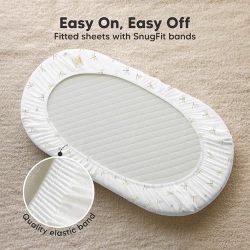 Image of 2-Pack Organic Bassinet Sheets for Girls, Boys - 100% Cotton Bassinet Mattress Sheets Compatible with Halo Bassinest Swivel Sleeper, Graco, Baby Delight, Chicco, Unisex Fitted Bassinet Sheets (Meadow)