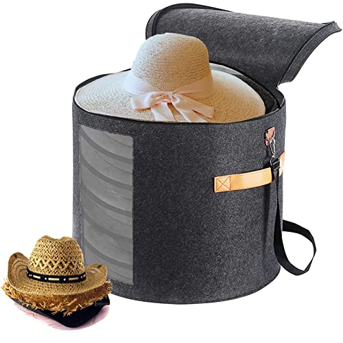 Aiviin 19" D X 17" H Hat Boxes For Women & Men,Portabletravel Hat Box With Lid Foldable Round Cowboy Hat Organizer Box Carrying & Storing Various Types Of Hats #TOP19