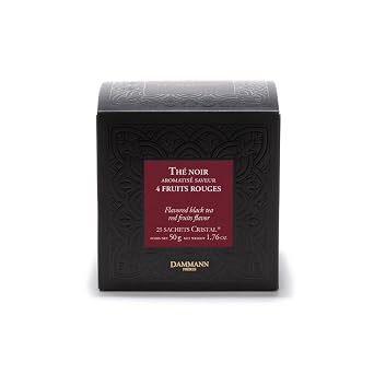 Dammann Freres Sachets, Quatre Fruits Rouges Tea Bags, Premium Gourmet French Black Tea, Blend Strawberry, Cherry, Raspberry, Red Currant Flavors, 25 Count (Single Pack)
