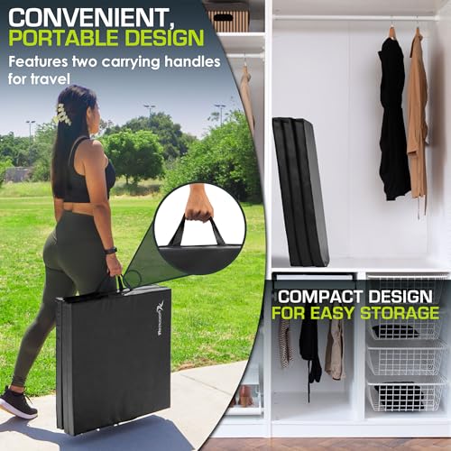 Image of ProsourceFit Tri-Fold Folding Thick Exercise Mat 6'x2' with Carrying Handles for MMA, Gymnastics, Stretching, Core Workouts