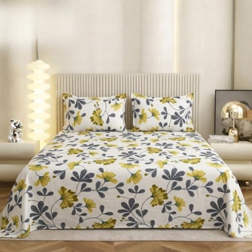Image of Dream Living Printed Floral Double Bedsheet with 2 Pillow Covers | 120 GSM | 220x240 Cm | White