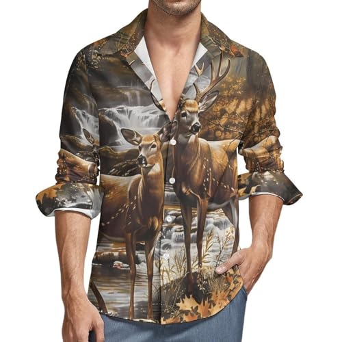 Camouflage Deer Fashion Mens Shirts Casual Button Down Dress Shirt Long Sleeve Hawaiian M