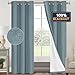 PrinceDeco 100% Blackout Linen Textured Curtains for Bedroom Linen Blackout Curtains 84 Inches Length 2 Panels Set Noice Reducing Soundproof Window Treatment Drapes with White Liner,Stone Blue