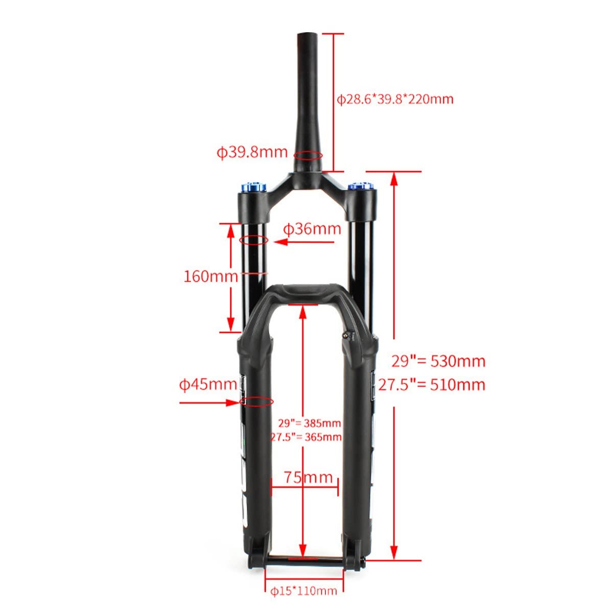 27,5/29 cali przedni widelec do rowerów górskich pneumatyczny z wałem wtykowym 15x110 mm MTB stop magnezu skok sprężyny 160 mm stożkowa przednia rura amortyzacja regulowana (kolor: ręczny, rozmiar 29
