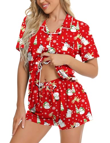 Image of SWOMOG Womens Button Down Pajamas Set Short Sleeve Sleepwear Bride Soft Pj Lounge Sets XS-3XL