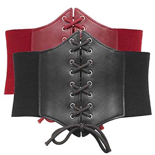 GRACE KARIN Pack of 2 Steampunk Dressing Belts (3XL, Black+Red)