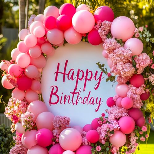 Image of RUBFAC 129pcs Hot Pink Balloons, Latex Magenta Pink Balloon Arch Kit Garland Different Sizes 18 12 10 5 Inch for Birthday Baby Shower Wedding Princess Theme Party Decoration