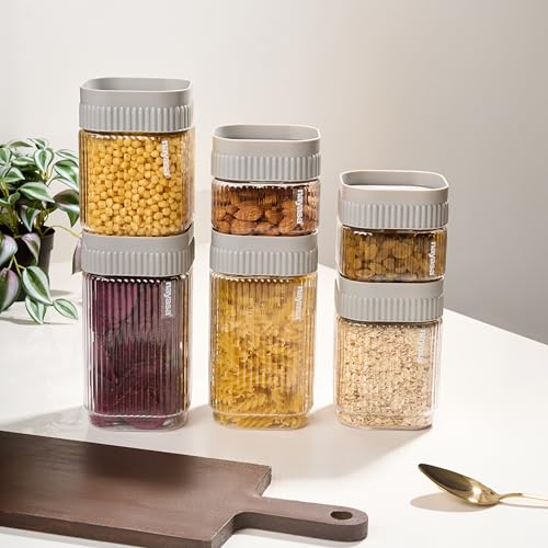Image of Nayasa Refresh Container Set of 9 | 500ml x 5, 750ml x 2, 1150ml x 2 | Transparent Airtight Plastic Jars | Stackable Kitchen Storage Containers | BPA Free & Reusable | Grey