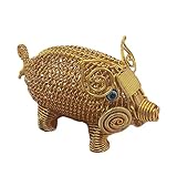 DTSFHTDAL Aluminum Wire Gold Pig Statue, Handicraft Weaving Aluminum Crafts Gold Craft Wire Metal Animal Statue Feng Shui Statues Desk Decoration for Office Home Best Gift