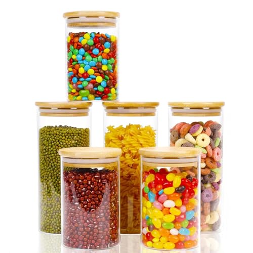 Image of Neo Set of Clear High Borosilicate Glass Storage Jars with Airtight Bamboo Lid Set Kitchen Pantry Food Canister Container (6 Piece)