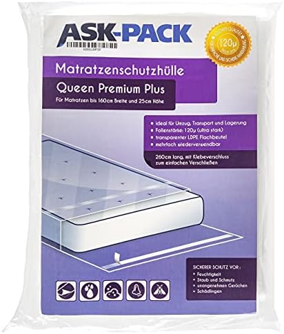 ASK Pack Pokrowiec na Materac z Zamknięciem Samoprzylepnym - Rozmiarów od XS do XXL, Ultra odporny materiał (100µ), odporne na rozdarcia, Wielokrotnego Wodoodporny - Idealne do Transportu (160 x 200)