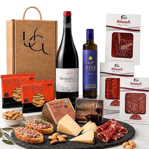 UNIVERSO GOURMET | Exklusive Gourmet-Geschenkbox | Rotwein g.U. Ribera del Duero | Natives Oliven&ouml;l Extra | Iberische Bellota-Wurstspezialit&auml;ten | Ib&eacute;rico-Schinken & Schafsk&auml;se | Pr&auml;sentkorb