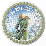 7.5 Inch Edible Cake Topper – Infinity Gamers Halo Themed Birthday Party Collection of Edible Cake Decorations round