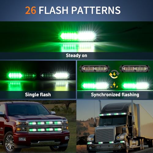Image of Nilight 8PCS LED Strobe Lights 12V 24V Amber White Sync Feature Ultra Slim | Green White 12 LED Emergency Hazard Warning Light Flashing Warning Mini Surface Mount Grille for Car Truck Camper trailer SUV