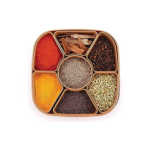 Image of Multipurpose Plastic Masala Box for Kitchen Royal, Spice Boxes for Kitchen, Rangoli /Spice /Masala Dabba Container 7 Compartments (Square)