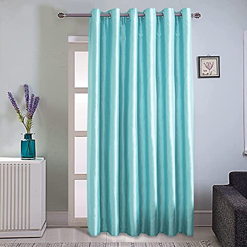 Image of GYROHOME Extra Wide Blackout Curtain for Sliding Glass Door, Faux Silk Blackout Curtains (Beige Liner) Fully Lined Solid Window Treatment Drapes (1Panel,100x96inch, Aqua Blue)