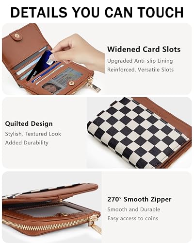 Image of Small Bifold Wallets Woman RFID Mini Wallet for Women Slim Card Holder with Zipper Coin Pocket & 2 ID Windows(Checkered)