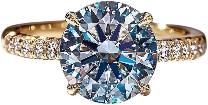 Stunning 3 CT moissanite Ring - The Faye 3CT Round Cut Blue Moissanite Ring,Elegant Engagement Promise Wedding Rings For Women & Gift For Women