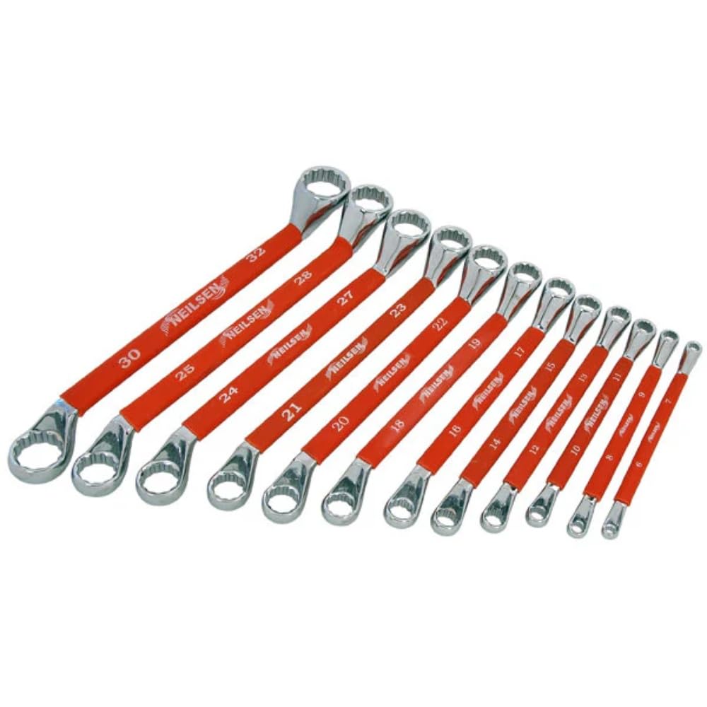 Neilsen 12Pc Spanner Set Offset Ring Wrench Double Ended Rubber Sleeve 6Mm -32Mm Ct1351