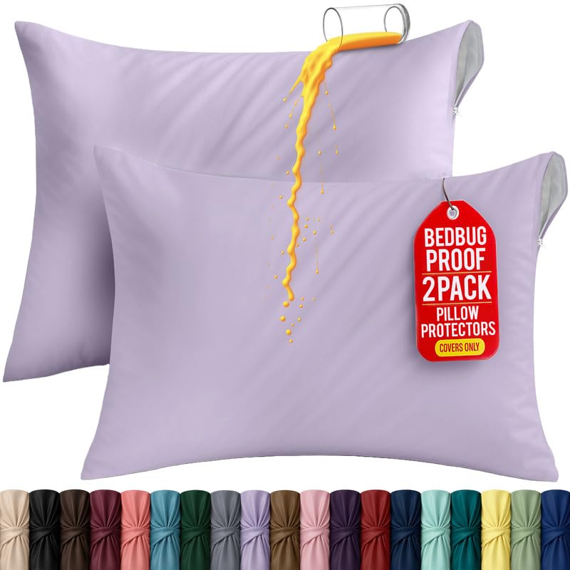 Set of 2 Pillow Protectors with Zipper Standard Size, Pillow Covers