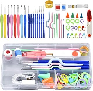 Crochet Hooks Sets for Beginners Knitting Needles Set Crochet Kit for Adults Stitch Markers for Knitters Knitting Needle Set Counting Circular Ring Also Scissors Tape Measure Thimble Crooked Needles