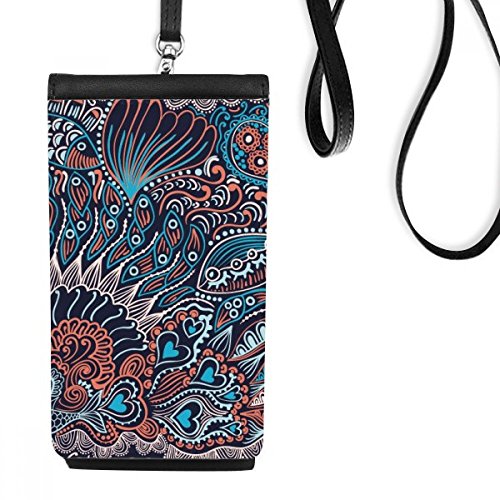 Cadeau original porte-monnaie suspendu en cuir noir motif animalier abstrait