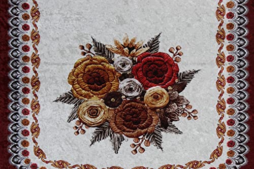 Image of The Furnishing Tree Velvet Floral Pattern 3 Pieces Bottom only 3 Seater Sofa Cover Set Red
