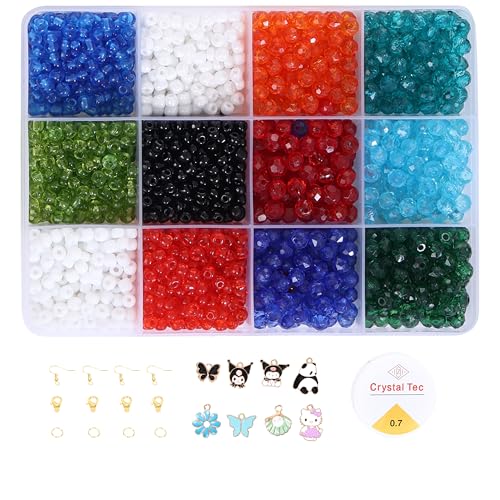 Image of Ambitieux DIY Bracelet Making Kit for Girls - 12 Types Colorful Beads with Charms, Elastic Thread, Earrings, Clasps & Rings - Jewellery Craft Kit for Kids, Birthday Return Gift, Rakhi Special Set for 2 3 4 5 6 7 8 9 10 years (Seed Beads 3)