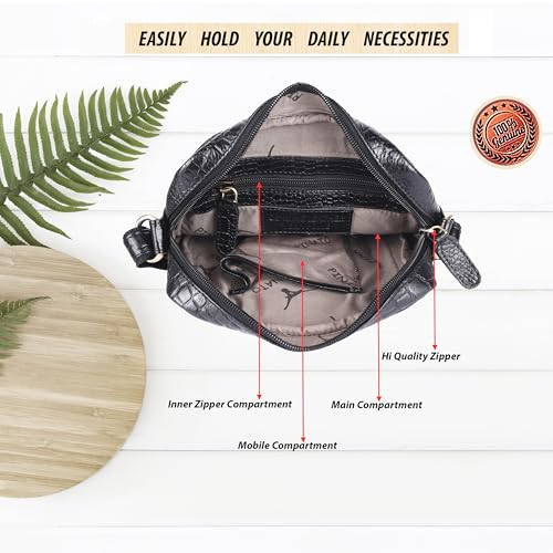 Image of Premium Genuine Leather Messenger Sling Bag for Men & Women - Multipurpose Crossbody Bag with Adjustable Strap & Multiple Pockets for Travel, Office, Work, College & Daily Use