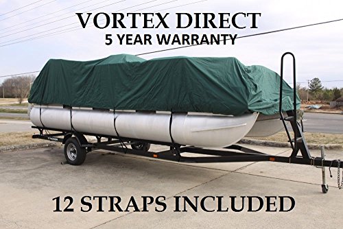 Vortex NEW GREEN 24 FT ULTRA 5 YEAR CANVAS PONTOON/DECK BOAT COVER, ELASTIC